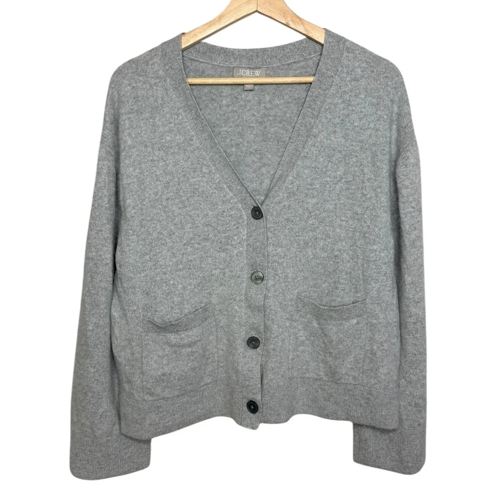 J Crew Quiet Luxury Clean Girl Minimalist Cashmere Cardigan Gray L CB881